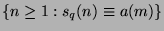 $ \{n\geq1:s_q(n)\equiv a(m)\}$