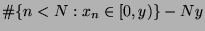 $ \char93 \{n<N: x_n\in[0,y)\}-Ny$