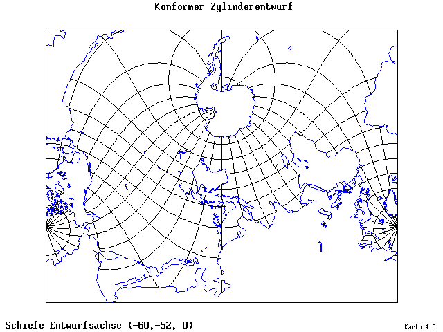 Mercator's Cylindrical Conformal Projection - 60°W, 52°S, 0° - standard