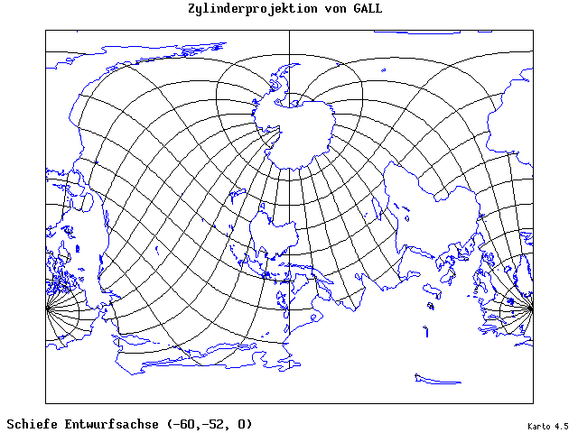 Gall's Cylindrical Projection - 60°W, 52°S, 0° - standard