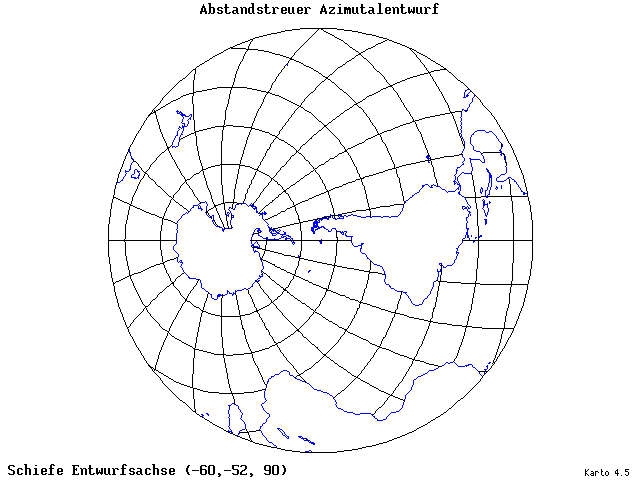 Azimuthal Equidistant Projection - 60°W, 52°S, 90° - standard