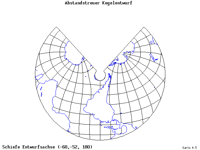 Conical Equidistant Projection - 60°W, 52°S, 180° - standard