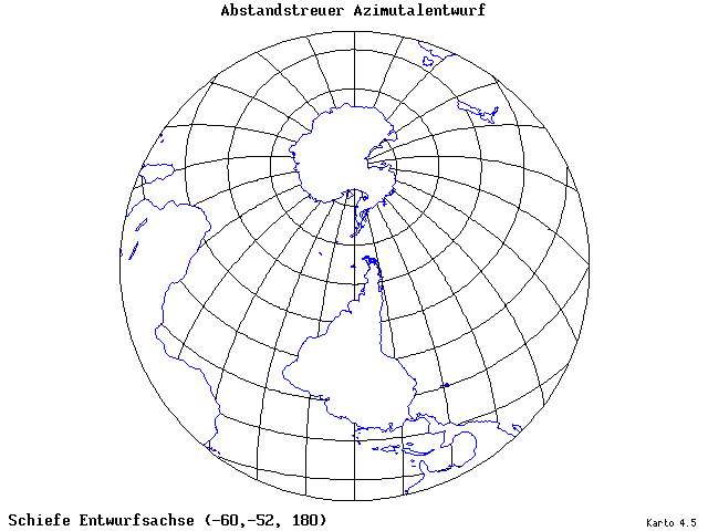 Azimuthal Equidistant Projection - 60°W, 52°S, 180° - standard