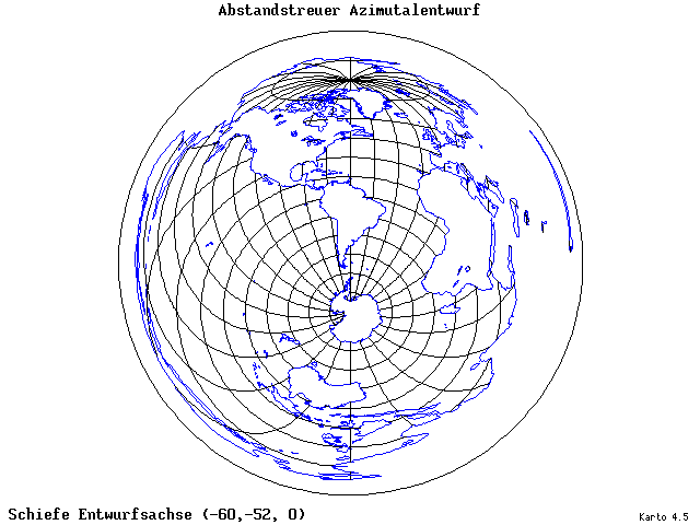 Azimuthal Equidistant Projection - 60°W, 52°S, 0° - wide