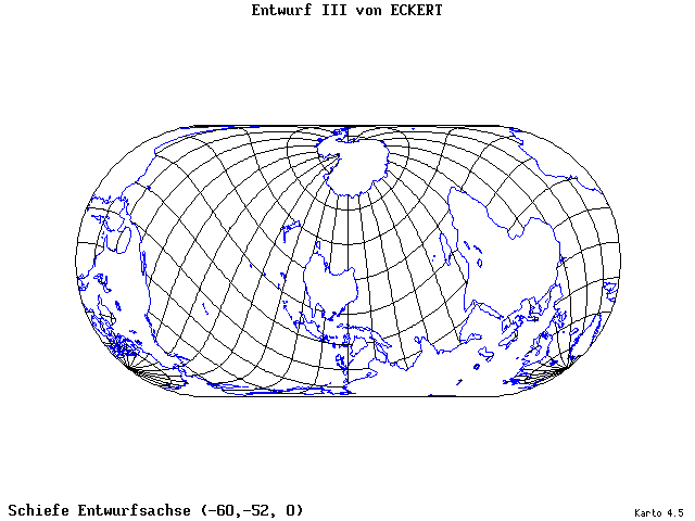 Pseudocylindrical Projection (Eckhart III) - 60°W, 52°S, 0° - wide
