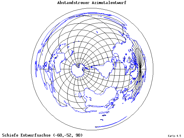 Azimuthal Equidistant Projection - 60°W, 52°S, 90° - wide