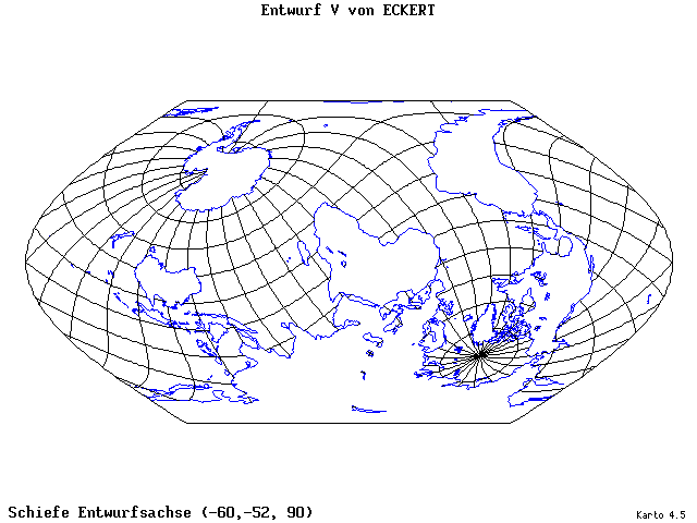 Pseudocylindrical Projection (Eckhart V) - 60°W, 52°S, 90° - wide