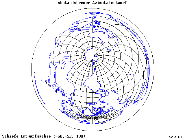 Azimuthal Equidistant Projection - 60°W, 52°S, 180° - wide