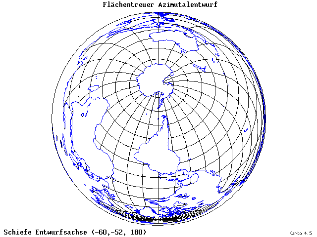 Azimuthal Equal-Area Projection - 60°W, 52°S, 180° - wide