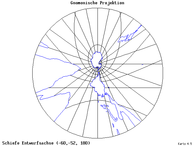 Gnomonic Projection - 60°W, 52°S, 180° - wide