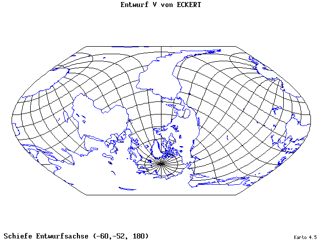 Pseudocylindrical Projection (Eckhart V) - 60°W, 52°S, 180° - wide