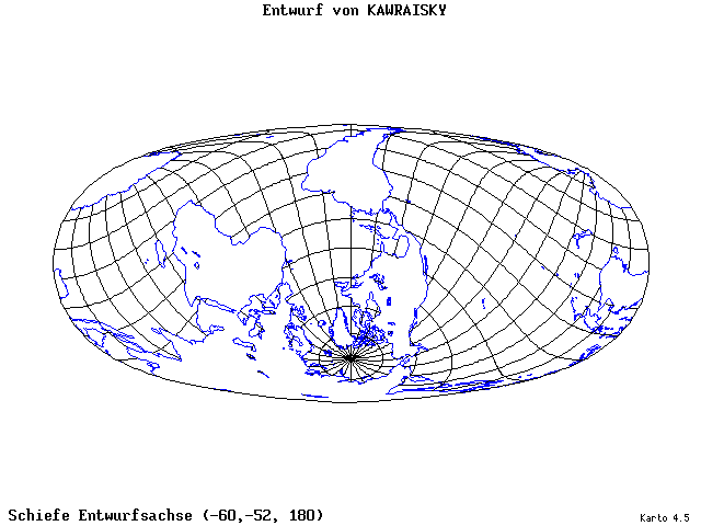 Kavraisky's Projection - 60°W, 52°S, 180° - wide