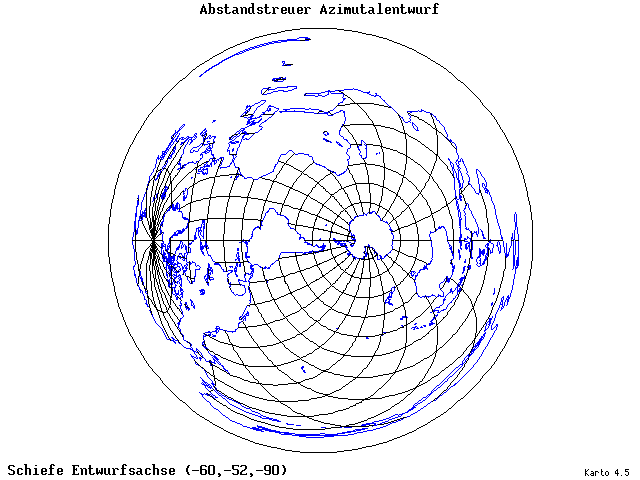 Azimuthal Equidistant Projection - 60°W, 52°S, 270° - wide