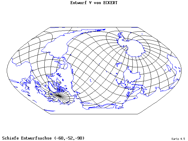 Pseudocylindrical Projection (Eckhart V) - 60°W, 52°S, 270° - wide