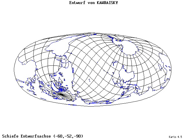 Kavraisky's Projection - 60°W, 52°S, 270° - wide