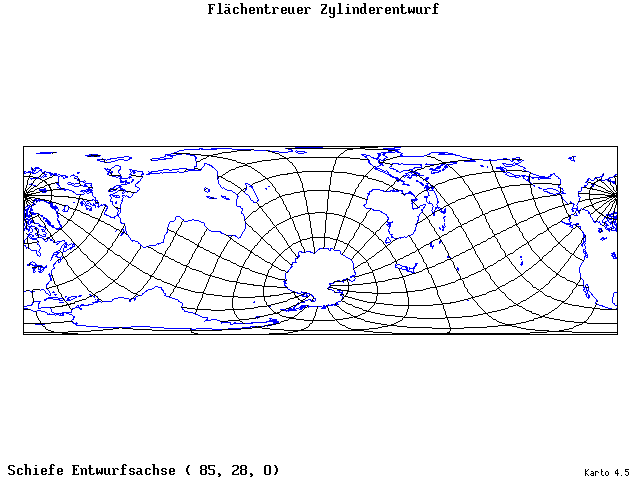 Cylindrical Equal-Area Projection - 85°E, 28°N, 0° - standard