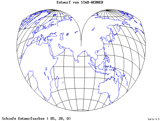 Stab-Werner Projection - 85°E, 28°N, 0° - standard