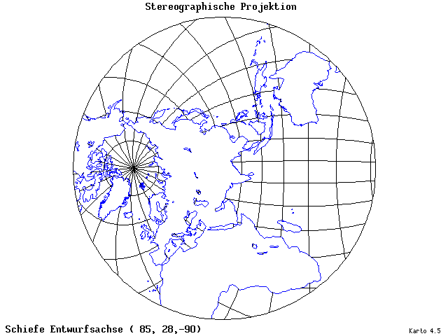 Stereographic Projection - 85°E, 28°N, 270° - standard