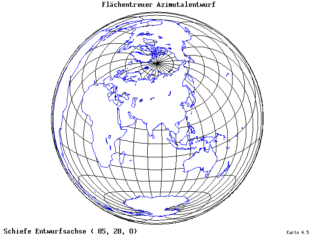 Azimuthal Equal-Area Projection - 85°E, 28°N, 0° - wide