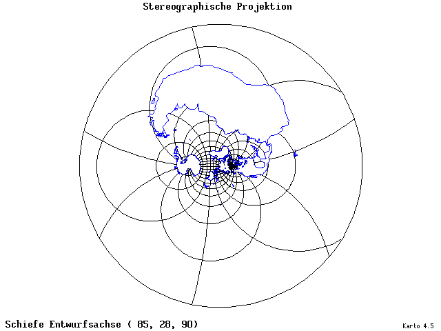 Stereographic Projection - 85°E, 28°N, 90° - wide
