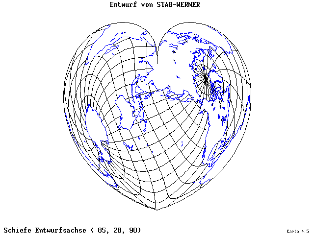 Stab-Werner Projection - 85°E, 28°N, 90° - wide
