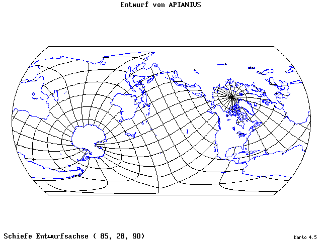 Apianius' Projection - 85°E, 28°N, 90° - wide