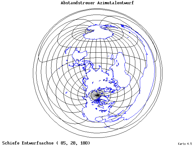 Azimuthal Equidistant Projection - 85°E, 28°N, 180° - wide