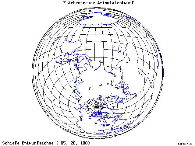 Azimuthal Equal-Area Projection - 85°E, 28°N, 180° - wide