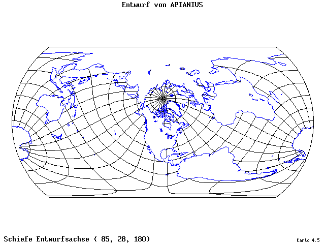 Apianius' Projection - 85°E, 28°N, 180° - wide