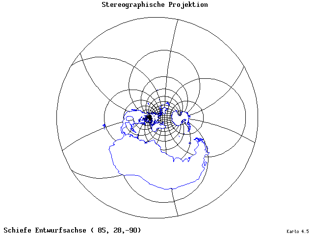 Stereographic Projection - 85°E, 28°N, 270° - wide