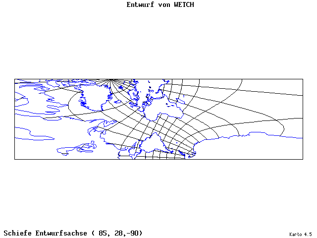 Wetch's Projection - 85°E, 28°N, 270° - wide