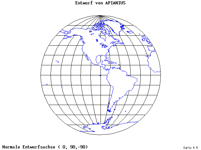 Apianius' Projection - 0°E, 90°N, 270° - standard