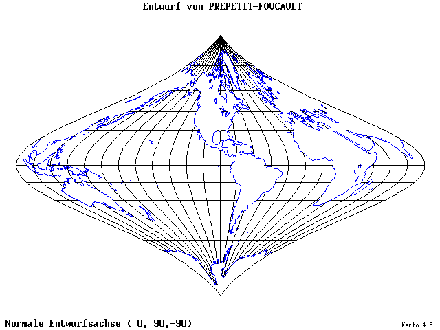 Prepetit-Foucault Projection - 0°E, 90°N, 270° - standard