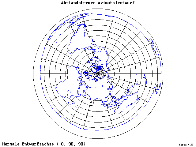 Azimuthal Equidistant Projection - 0°E, 90°N, 90° - wide