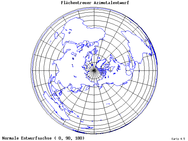 Azimuthal Equal-Area Projection - 0°E, 90°N, 180° - wide