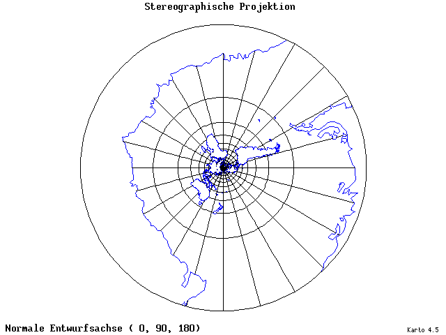 Stereographic Projection - 0°E, 90°N, 180° - wide