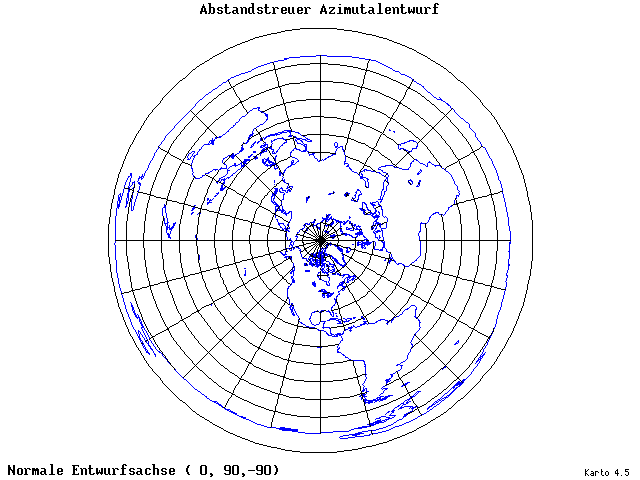 Azimuthal Equidistant Projection - 0°E, 90°N, 270° - wide