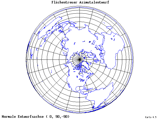 Azimuthal Equal-Area Projection - 0°E, 90°N, 270° - wide