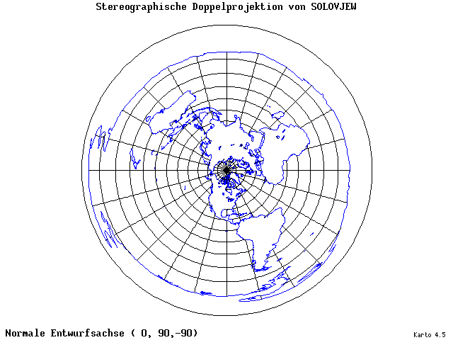Solovjev's Double-Stereographic Projection - 0°E, 90°N, 270° - wide