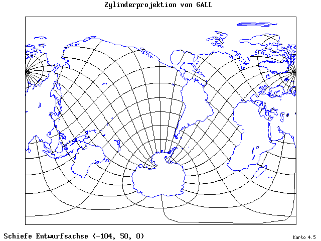 Gall's Cylindrical Projection - 105°W, 50°N, 0° - standard