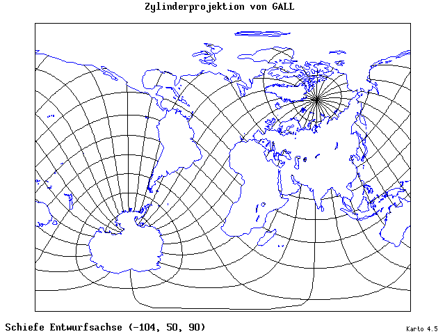 Gall's Cylindrical Projection - 105°W, 50°N, 90° - standard