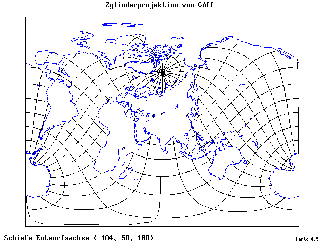 Gall's Cylindrical Projection - 105°W, 50°N, 180° - standard