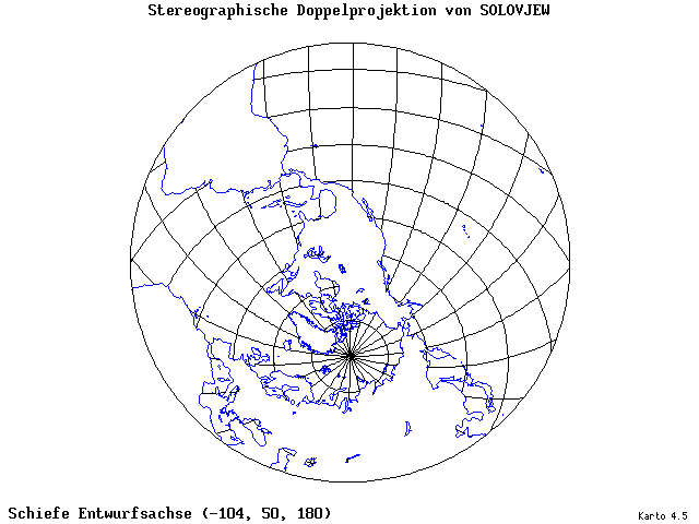 Solovjev's Double-Stereographic Projection - 105°W, 50°N, 180° - standard