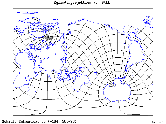 Gall's Cylindrical Projection - 105°W, 50°N, 270° - standard