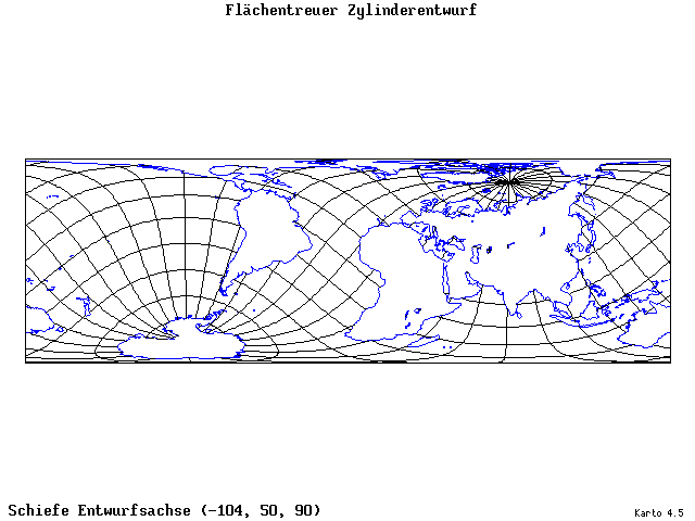 Cylindrical Equal-Area Projection - 105°W, 50°N, 90° - wide