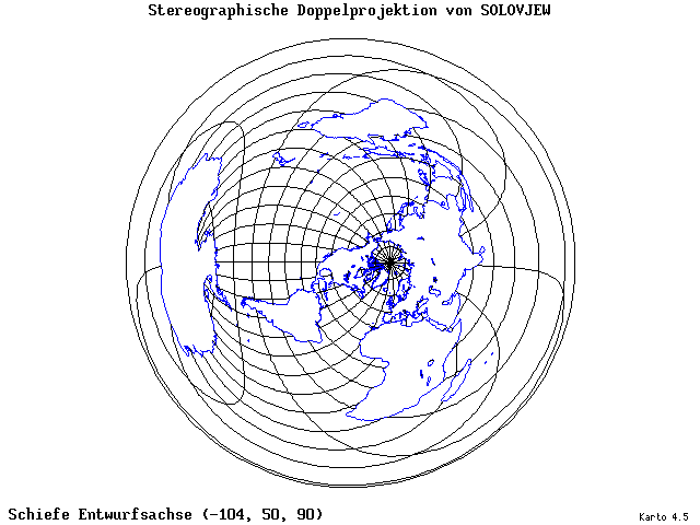Solovjev's Double-Stereographic Projection - 105°W, 50°N, 90° - wide