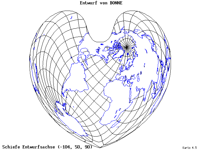 Bonne's Projection - 105°W, 50°N, 90° - wide