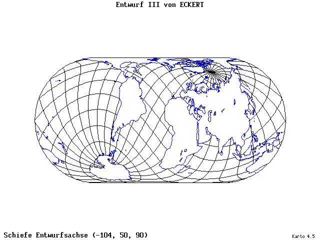 Pseudocylindrical Projection (Eckhart III) - 105°W, 50°N, 90° - wide