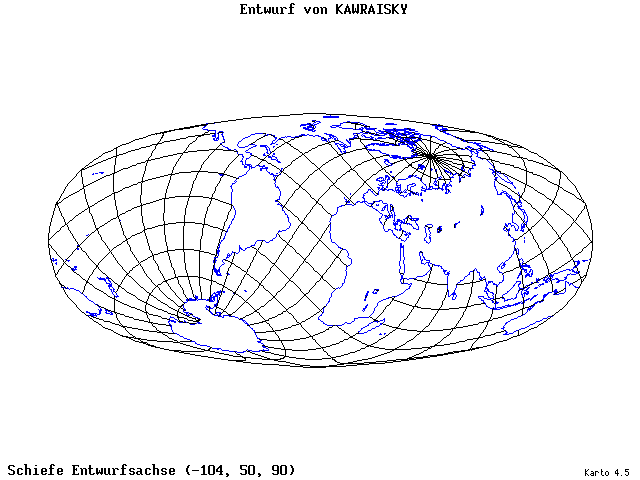 Kavraisky's Projection - 105°W, 50°N, 90° - wide