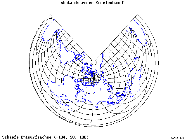 Conical Equidistant Projection - 105°W, 50°N, 180° - wide